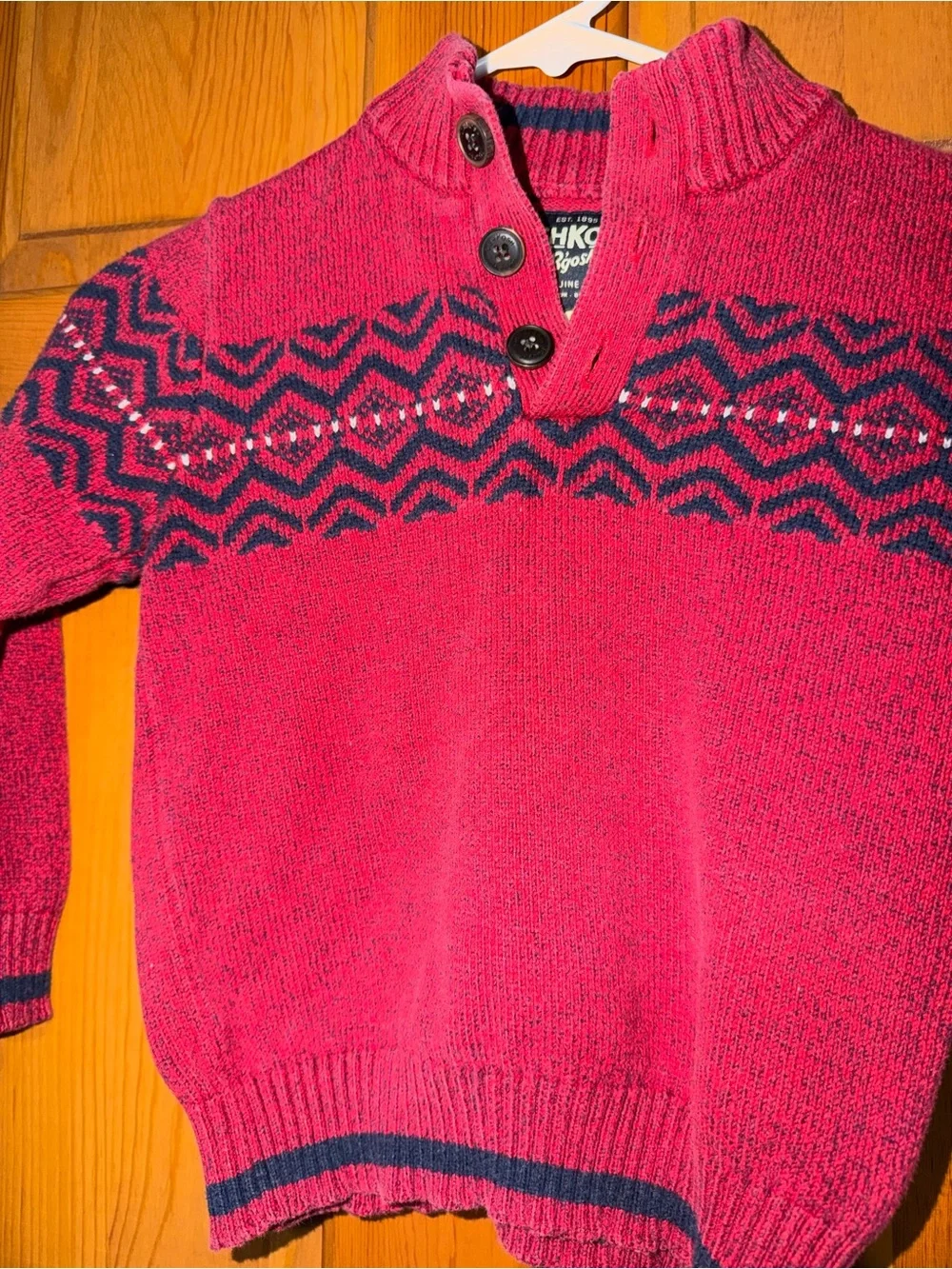 OshKosh B'gosh Red Sweater with Navy Fair Isle Yoke